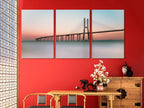 Vasco da Gama Bridge Canvas Print, Large Lisbon Wall Art, Minimalist Sunset Landscape, Modern European Architecture Artwork, Coastal Canvas