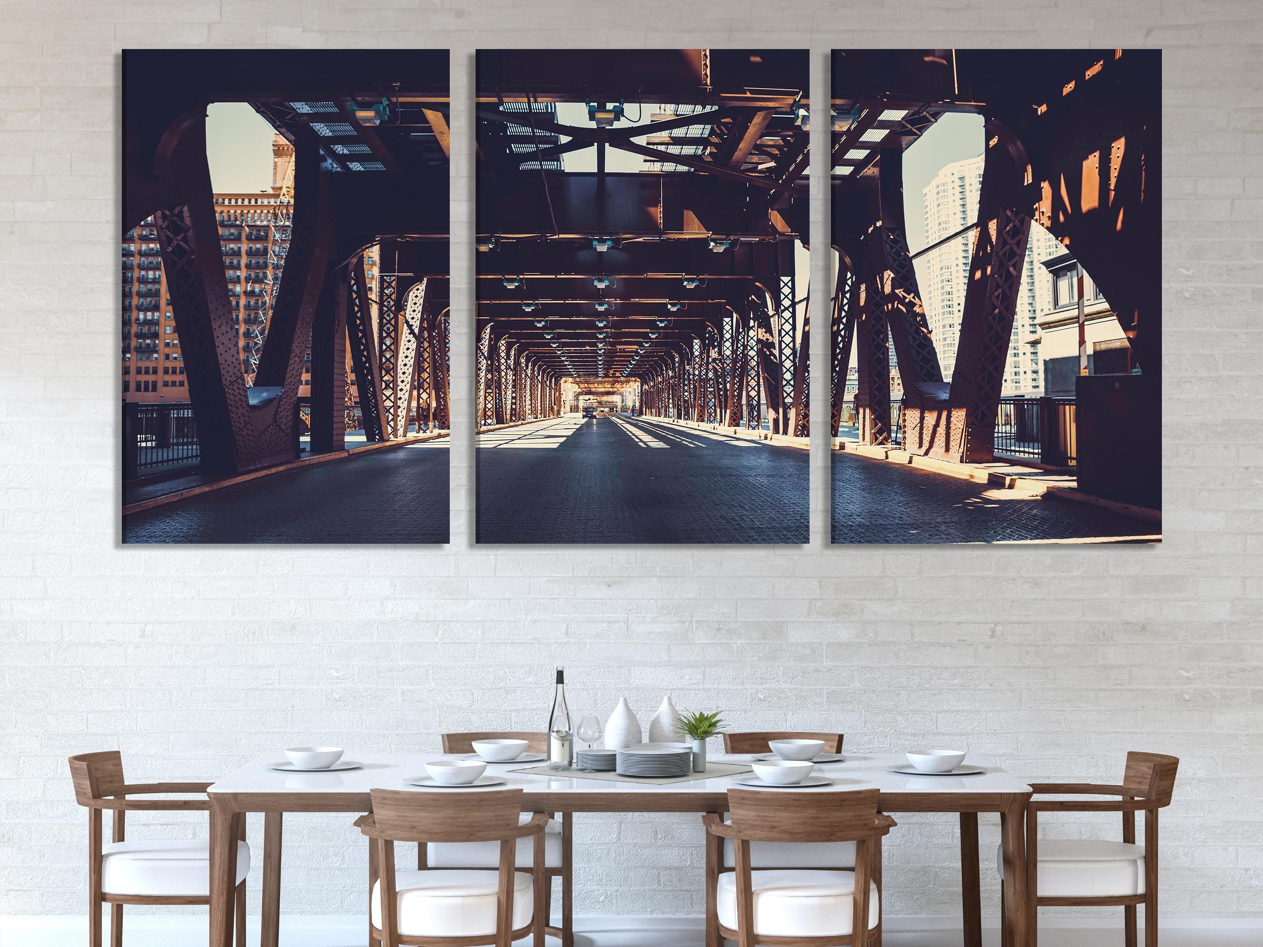 Urban Chicago Bridge Canvas Print, Large Urban Office Wall Art, Industrial Architecture Artwork, Modern Urban Art Print, Chicago Wall Decor