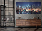 New York City Skyline Canvas Print, Manhattan Nightscape Wall Art, Large Urban Landscape, NYC Skyscrapers Night Artwork, Modern Office Decor