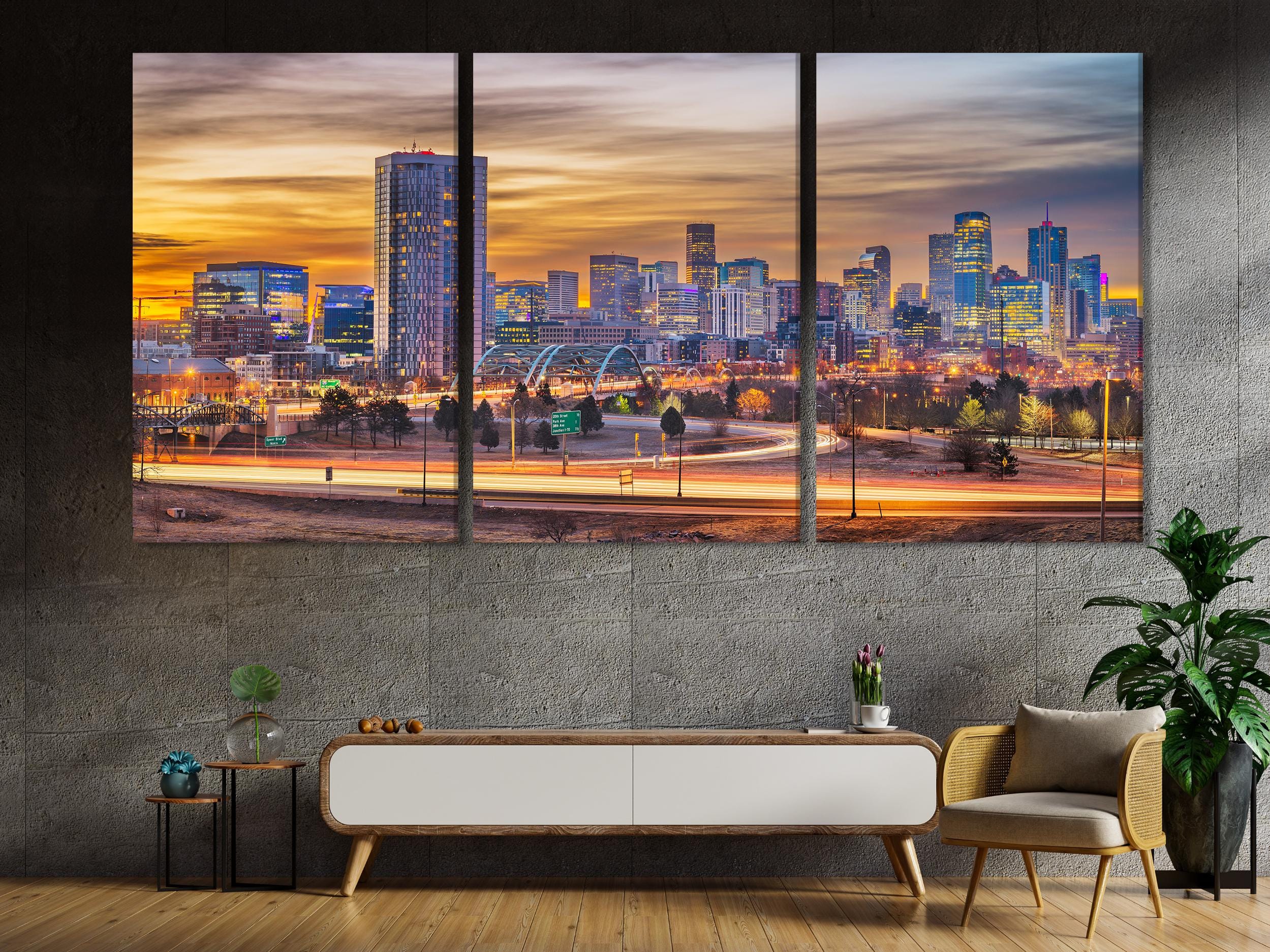 Denver Cityscape Print - Denver Canvas Art, 5-Panel Denver Wall Decor, Modern Denver CO Cityscape Artwork, Denver Painting, Denver Wall Art