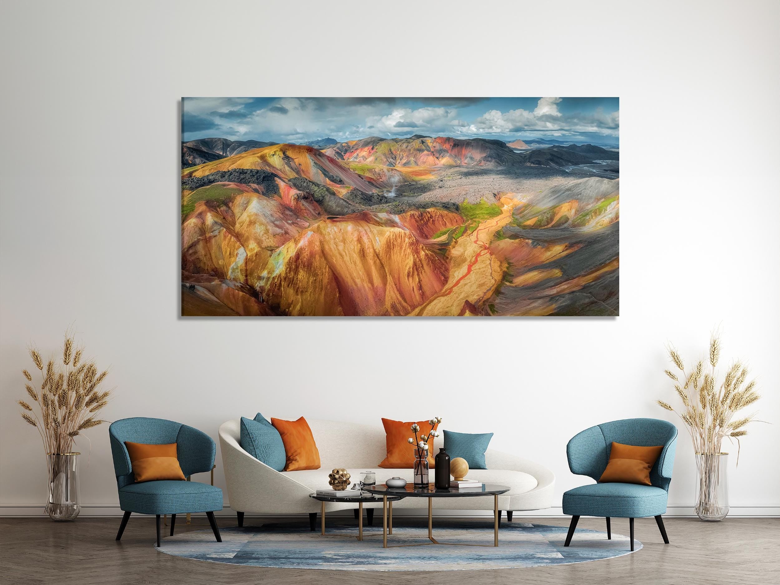Iceland Wall Art - Panoramic Landmannalaugar Canvas Art, Colorful Mountain Landscape Print, Nature-Inspired Art for Home & Office Wall Decor