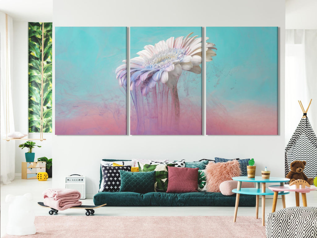 Dreamy flower artwork showcasing soft pink and teal hues, perfect as a statement art print.