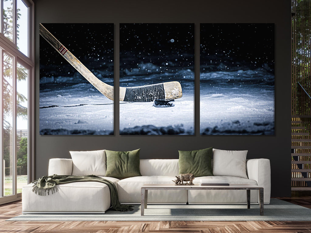 Hockey-Kunst-Wanddekoration - Moderne Hockey-Wandkunst, Hockey-Kunstwerk auf Leinwand, großer Hockey-Druck, Hockey-Dekor für Jungenzimmer, Geschenk für Hockey-Liebhaber