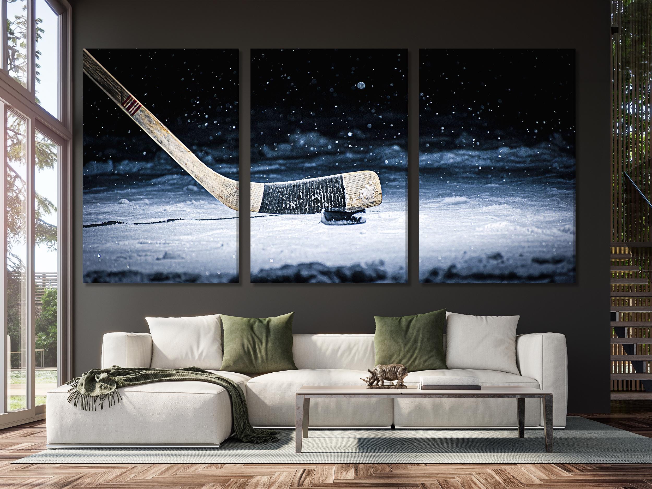 Hockey Art Wall Decor - Modern Hockey Wall Art, Hockey Artwork on Canvas, Large Hockey Print, Hockey Decor for Boys Room, Hockey Lover Gift