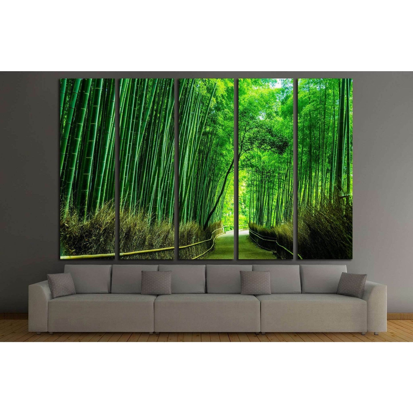 Japanese Bamboo Forest Artwork for Meditation Space DecorThis canvas print captures the enchanting Arashiyama Bamboo Forest in Kyoto, where towering green stalks create a naturally architectured hallway that invites the viewer into a serene, almost otherw