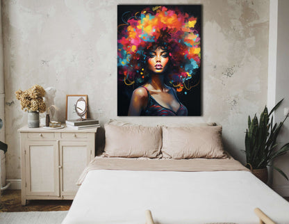 Beautiful Black Woman with Huge Afro - Canvas Print - Artoholica Ready to Hang Canvas Print