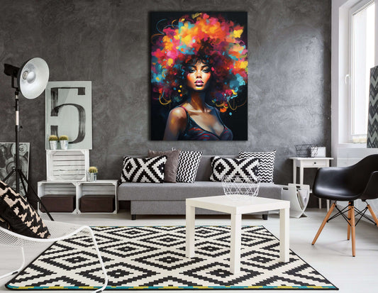 Beautiful Black Woman with Huge Afro - Canvas Print - Artoholica Ready to Hang Canvas Print