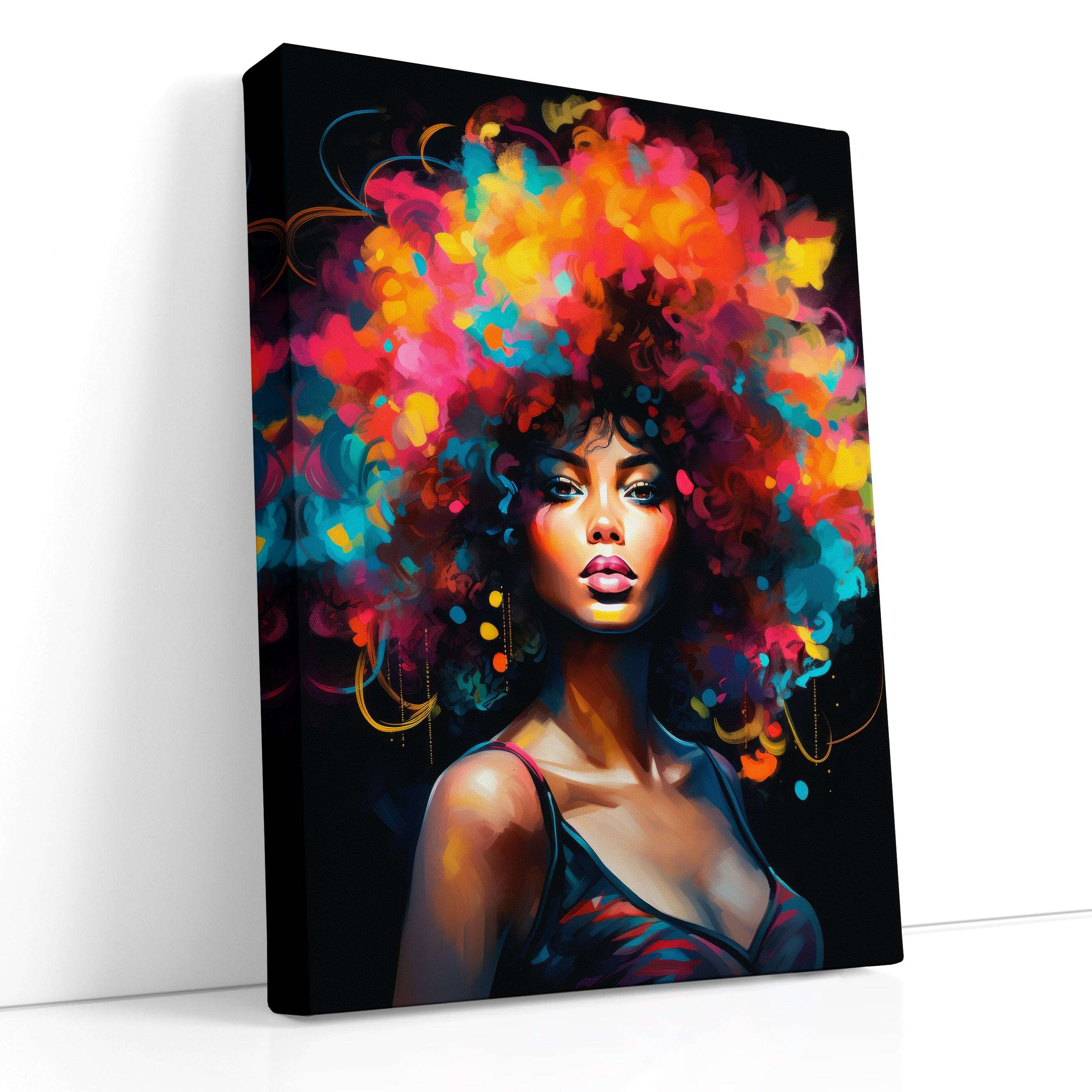 Beautiful Black Woman with Huge Afro - Canvas Print - Artoholica Ready to Hang Canvas Print