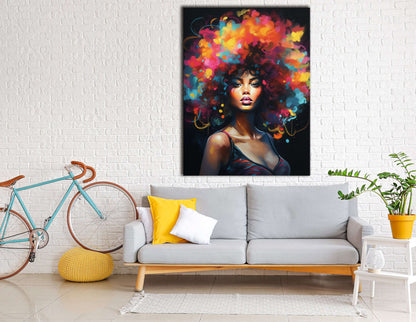 Beautiful Black Woman with Huge Afro - Canvas Print - Artoholica Ready to Hang Canvas Print