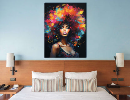 Beautiful Black Woman with Huge Afro - Canvas Print - Artoholica Ready to Hang Canvas Print