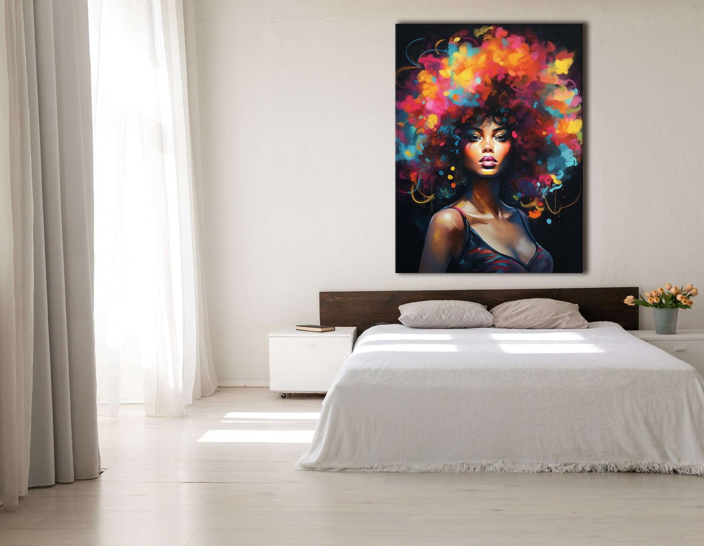 Beautiful Black Woman with Huge Afro - Canvas Print - Artoholica Ready to Hang Canvas Print