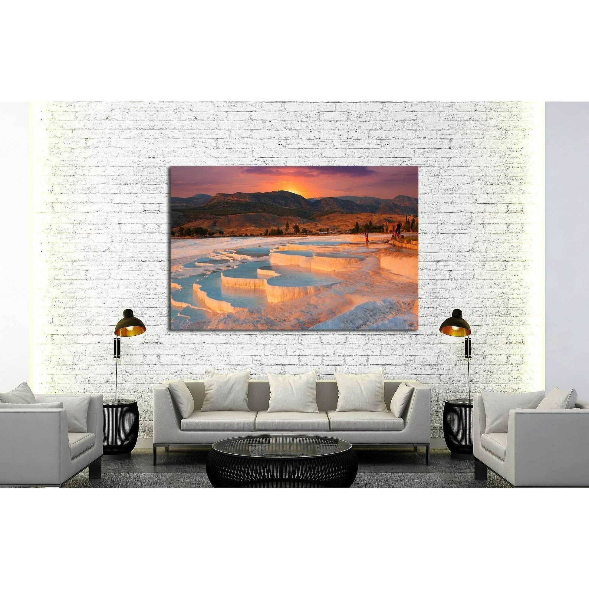 beautiful sunrise and Natural travertine pools and terraces, Pamukkale, Turkey №1968 Ready to Hang Canvas PrintCanvas art arrives ready to hang, with hanging accessories included and no additional framing required. Every canvas print is hand-crafted, made