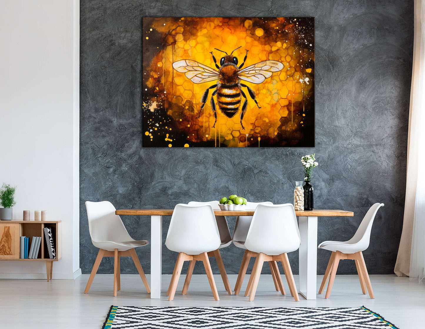 Bee with Honeycombs on Black Background - Canvas Print - Artoholica Ready to Hang Canvas Print