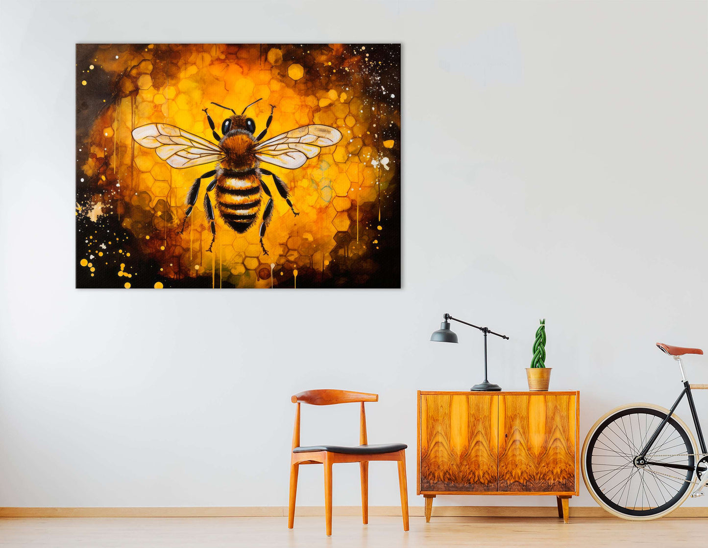 Bee with Honeycombs on Black Background - Canvas Print - Artoholica Ready to Hang Canvas Print