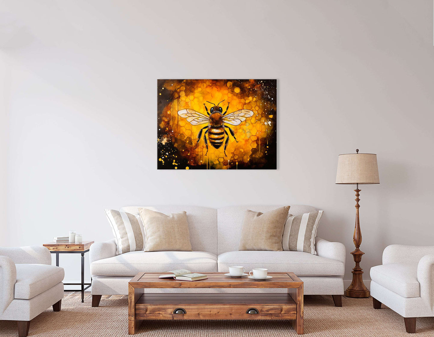 Bee with Honeycombs on Black Background - Canvas Print - Artoholica Ready to Hang Canvas Print