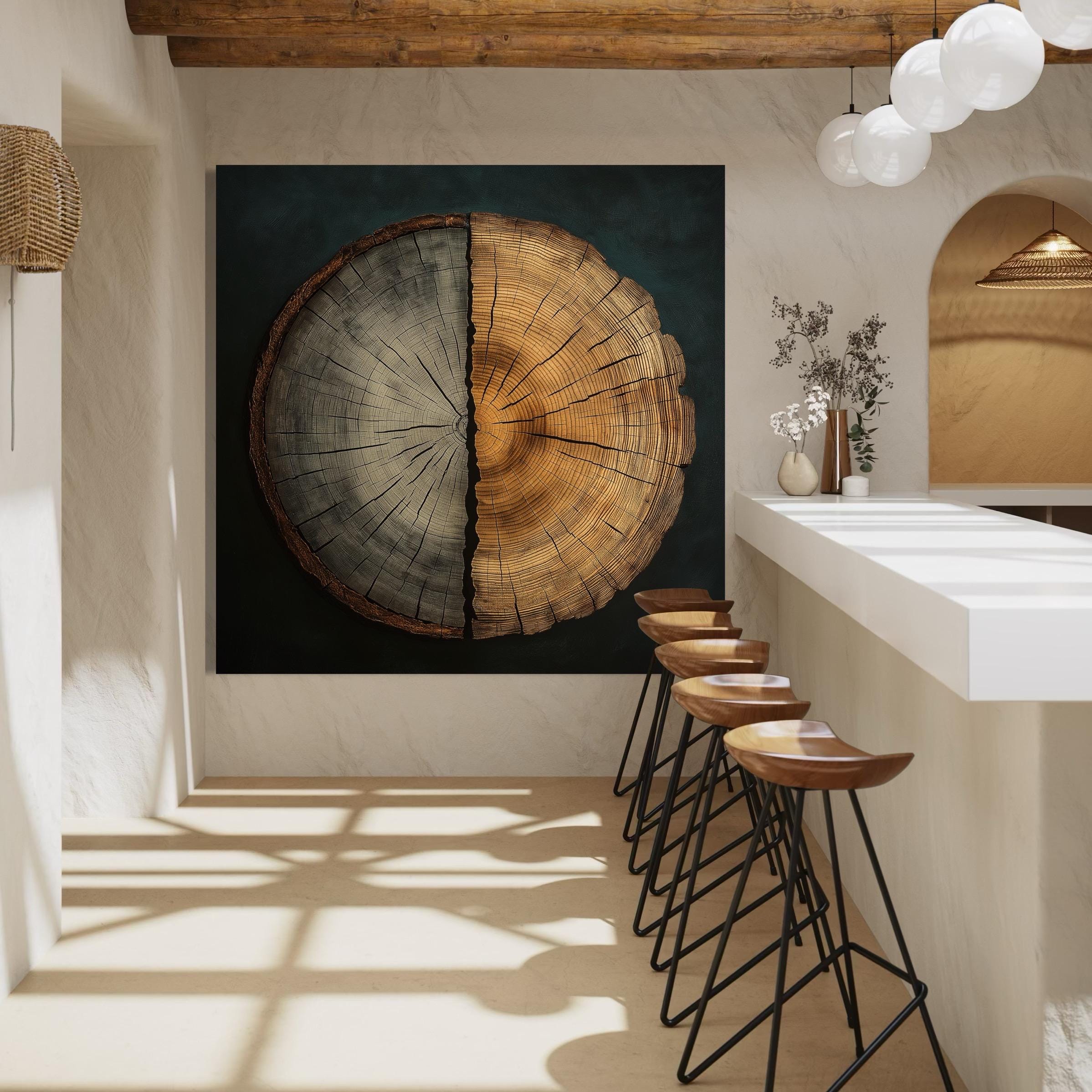 Tree Ring Wall Art - Rustic Interior Decor, Wood Texture Art, Neutral Decor, Tree Rings Cross Section Print, Trunk Artwork, Tree Ring Canvas