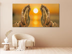 Buddha Hand Wall Art – Zen Sunset Canvas Print, Warm Tone Spa Wall Art, Large Meditative Wall Decor for Yoga Studio or Zen-Inspired Spaces