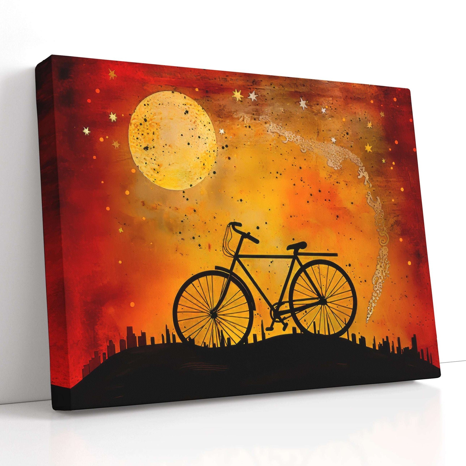 Bicycle in the Night with Red and Amber Sky - Canvas Print - Artoholica Ready to Hang Canvas Print