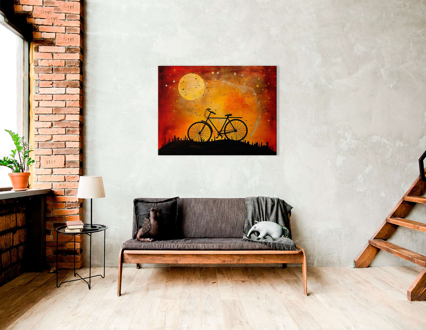 Bicycle in the Night with Red and Amber Sky - Canvas Print - Artoholica Ready to Hang Canvas Print