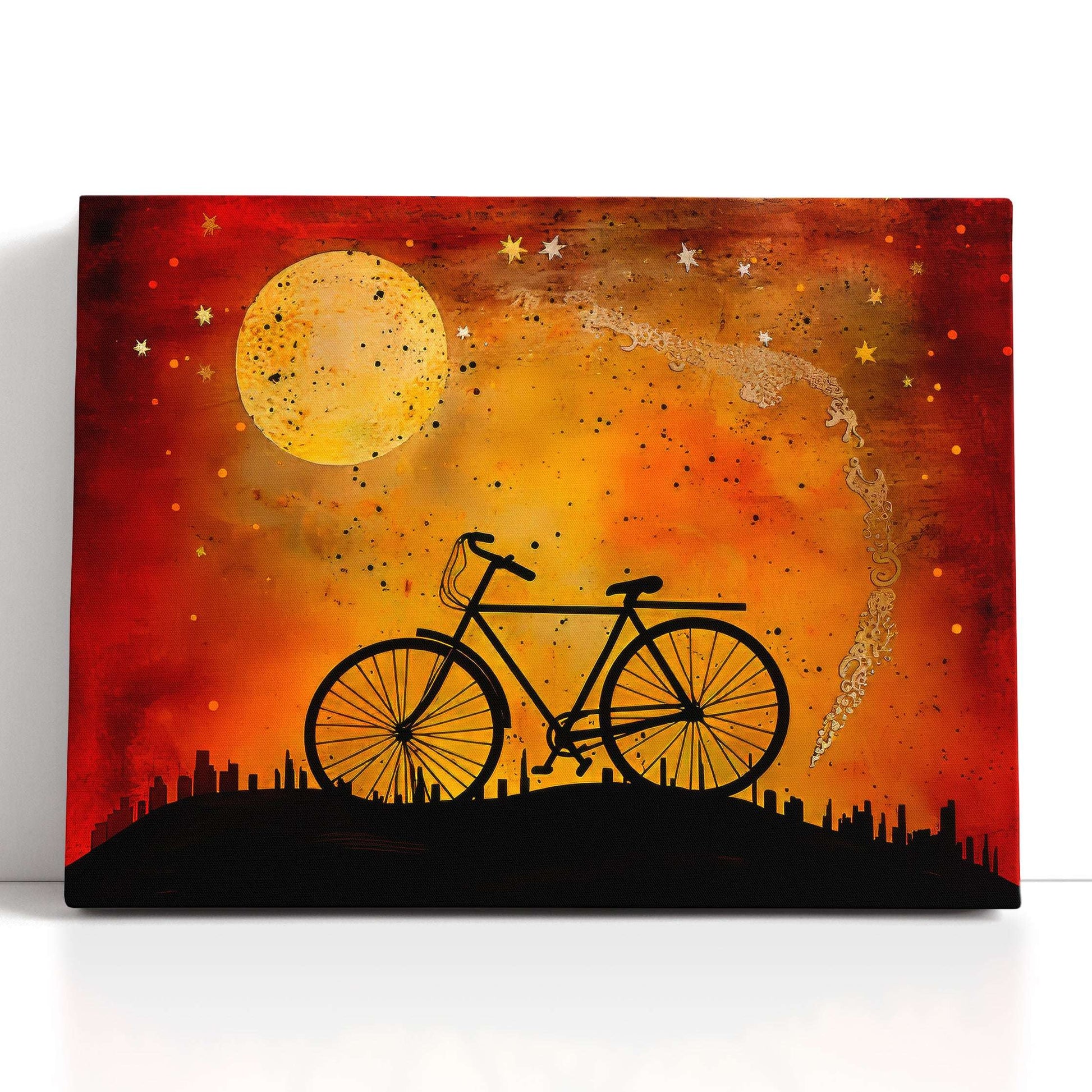 Bicycle in the Night with Red and Amber Sky - Canvas Print - Artoholica Ready to Hang Canvas Print