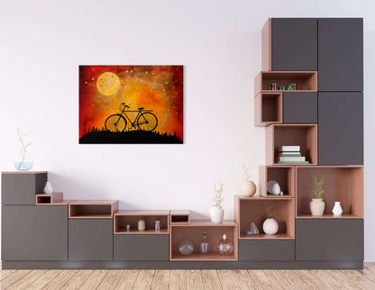 Bicycle in the Night with Red and Amber Sky - Canvas Print - Artoholica Ready to Hang Canvas Print