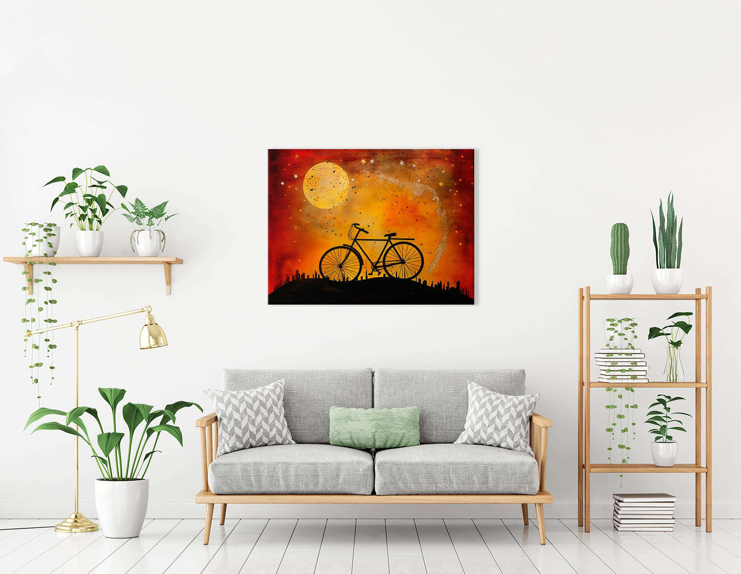 Bicycle in the Night with Red and Amber Sky - Canvas Print - Artoholica Ready to Hang Canvas Print