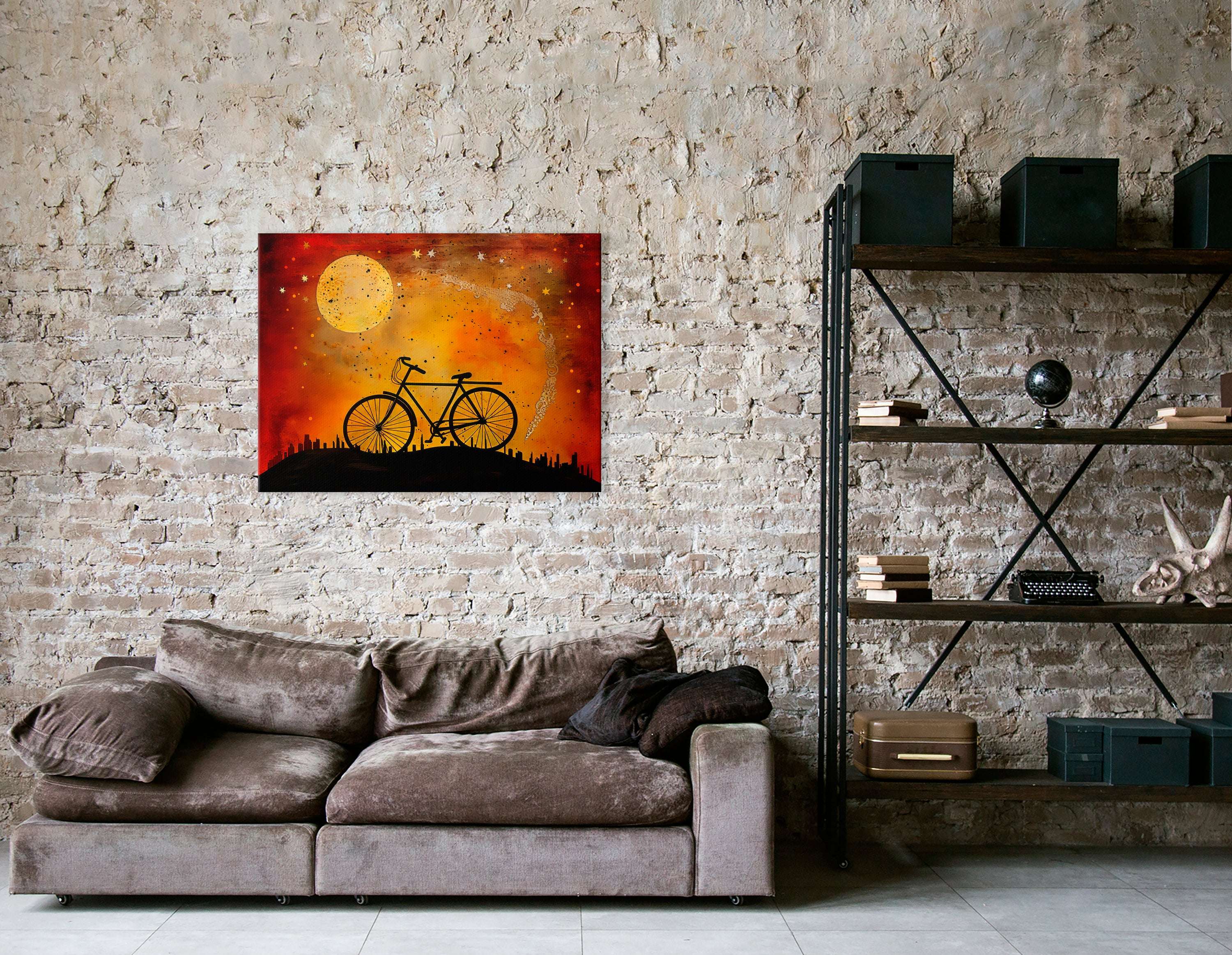 Bicycle in the Night with Red and Amber Sky - Canvas Print - Artoholica Ready to Hang Canvas Print