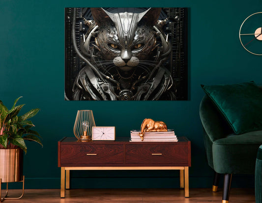 Biomechanical Robot Cat - Canvas Print - Artoholica Ready to Hang Canvas Print