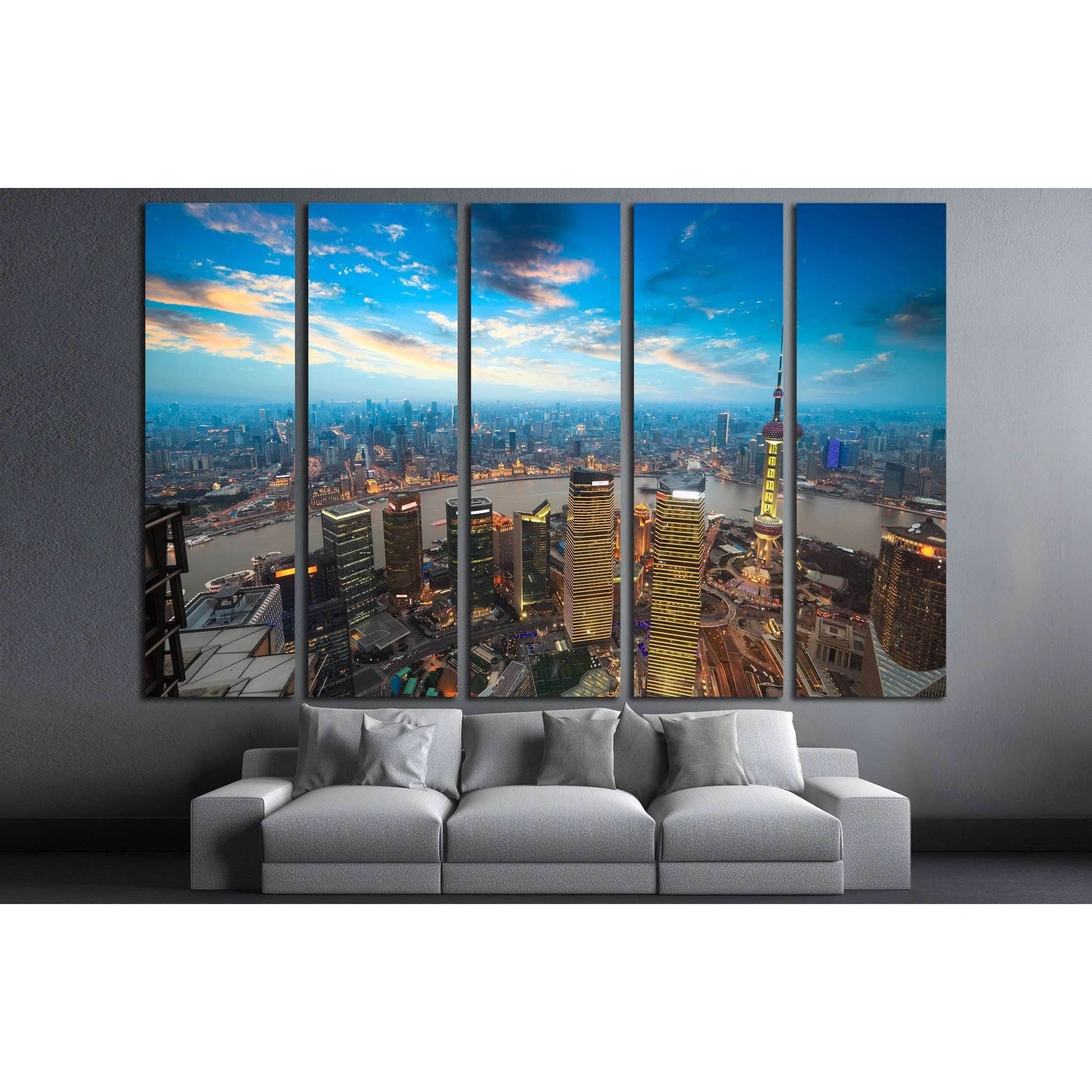 bird's eye view of shanghai in sunset №2247 Ready to Hang Canvas PrintCanvas art arrives ready to hang, with hanging accessories included and no additional framing required. Every canvas print is hand-crafted, made on-demand at our workshop and expertly s