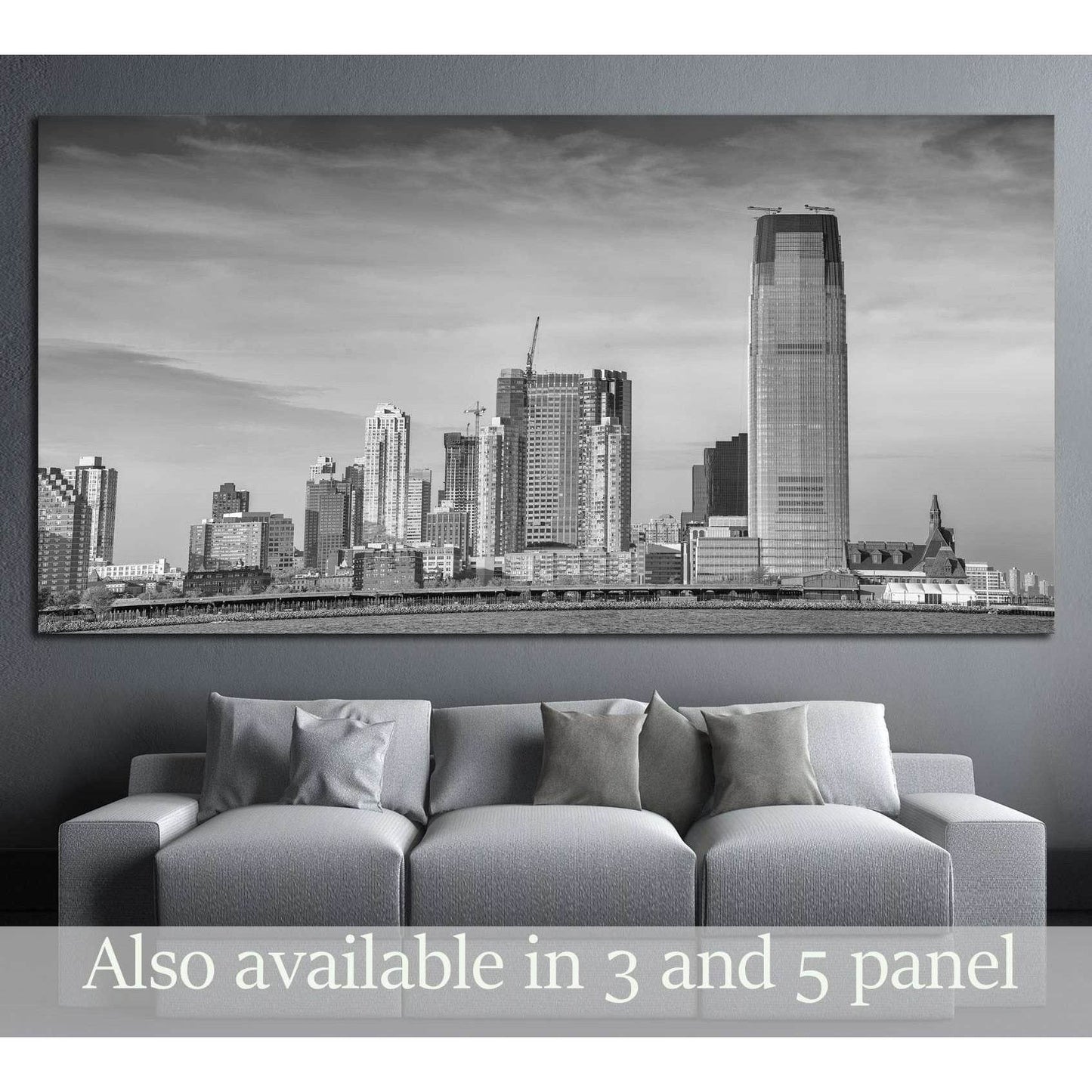 Black and white view of Jersey City skyline №1709 Ready to Hang Canvas PrintCanvas art arrives ready to hang, with hanging accessories included and no additional framing required. Every canvas print is hand-crafted, made on-demand at our workshop and expe