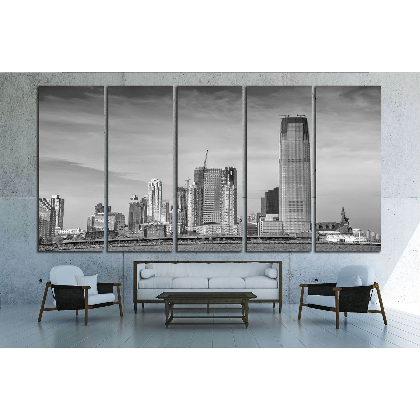 Black and white view of Jersey City skyline №1709 Ready to Hang Canvas PrintCanvas art arrives ready to hang, with hanging accessories included and no additional framing required. Every canvas print is hand-crafted, made on-demand at our workshop and expe