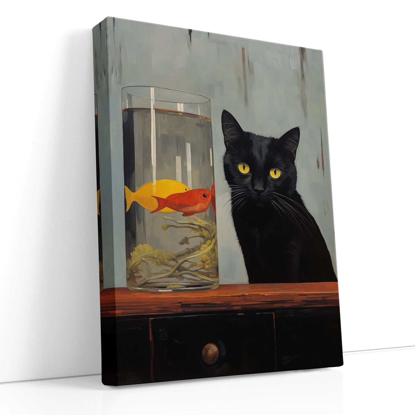 Black Cat and Goldfish - Canvas Print - Artoholica Ready to Hang Canvas Print