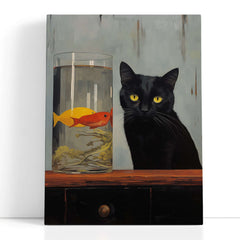 Black Cat and Goldfish - Canvas Print - Artoholica Ready to Hang Canvas Print