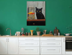 Black Cat and Goldfish - Canvas Print - Artoholica Ready to Hang Canvas Print