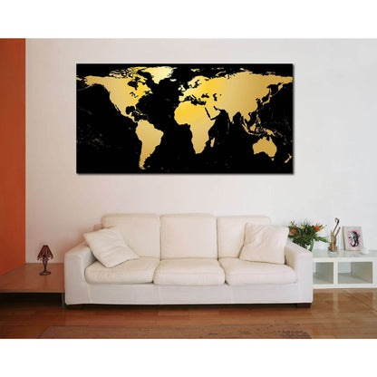 Black / Gold World Map №860 Ready to Hang Canvas Print