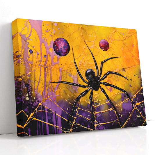 Black Spider on Golden Web - Canvas Print - Artoholica Ready to Hang Canvas Print