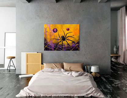 Black Spider on Golden Web - Canvas Print - Artoholica Ready to Hang Canvas Print