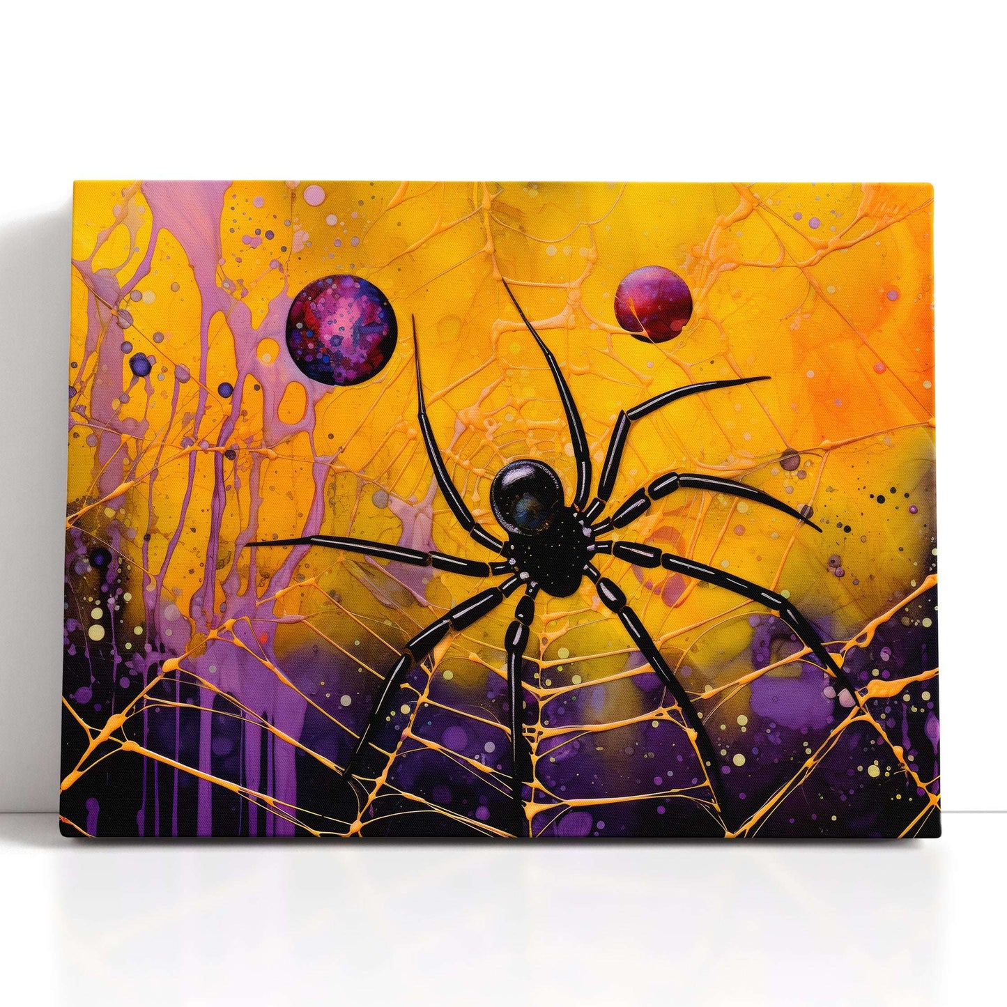 Black Spider on Golden Web - Canvas Print - Artoholica Ready to Hang Canvas Print