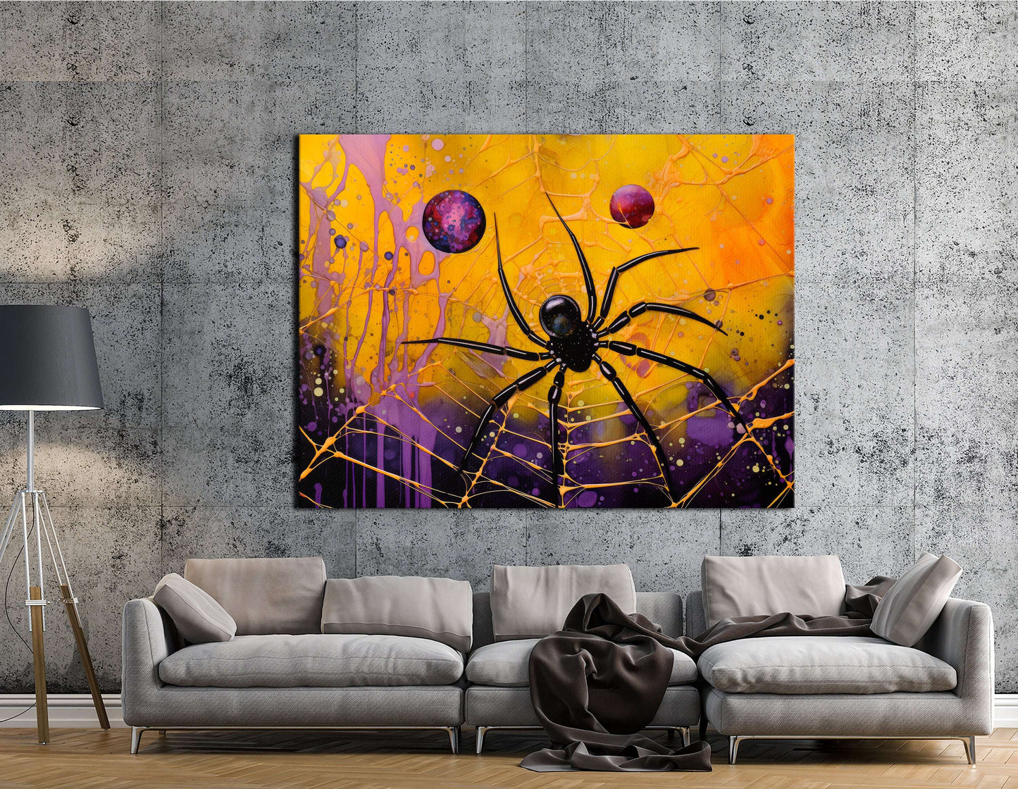 Black Spider on Golden Web - Canvas Print - Artoholica Ready to Hang Canvas Print