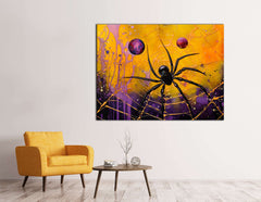 Black Spider on Golden Web - Canvas Print - Artoholica Ready to Hang Canvas Print