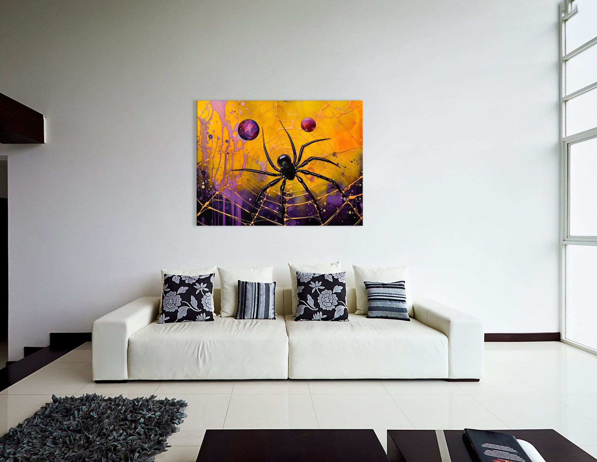 Black Spider on Golden Web - Canvas Print - Artoholica Ready to Hang Canvas Print