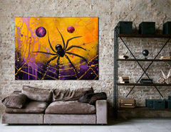 Black Spider on Golden Web - Canvas Print - Artoholica Ready to Hang Canvas Print