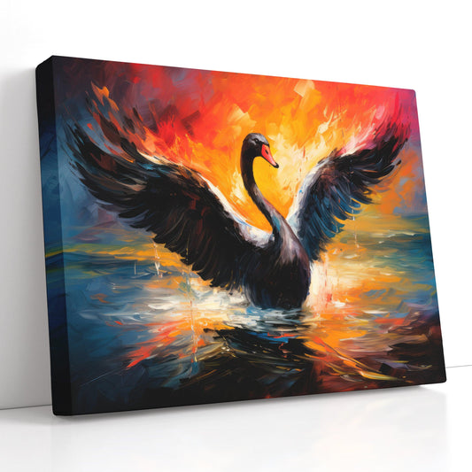 Black Swan Splashing in Water - Canvas Print - Artoholica Ready to Hang Canvas Print