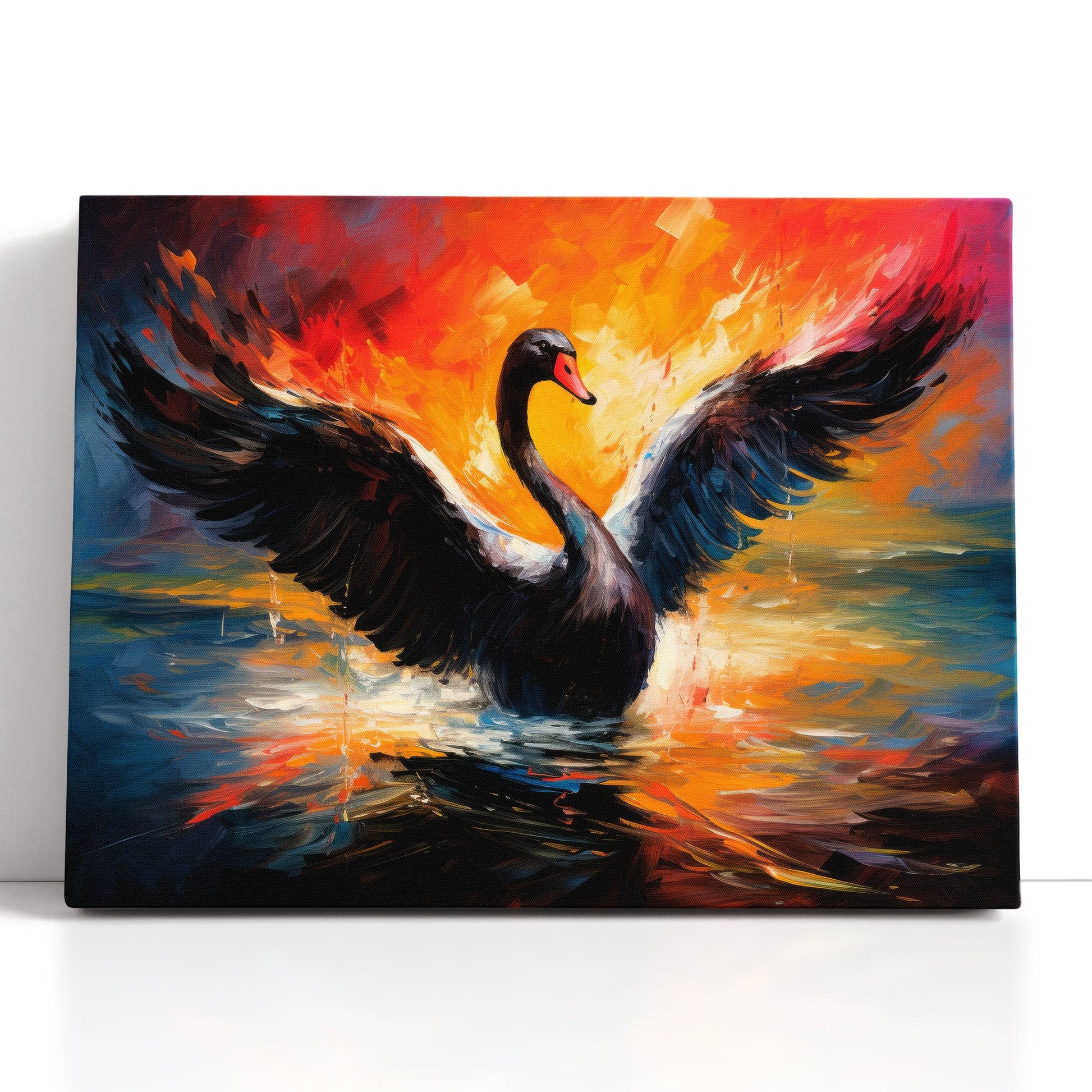 Black Swan Splashing in Water - Canvas Print - Artoholica Ready to Hang Canvas Print