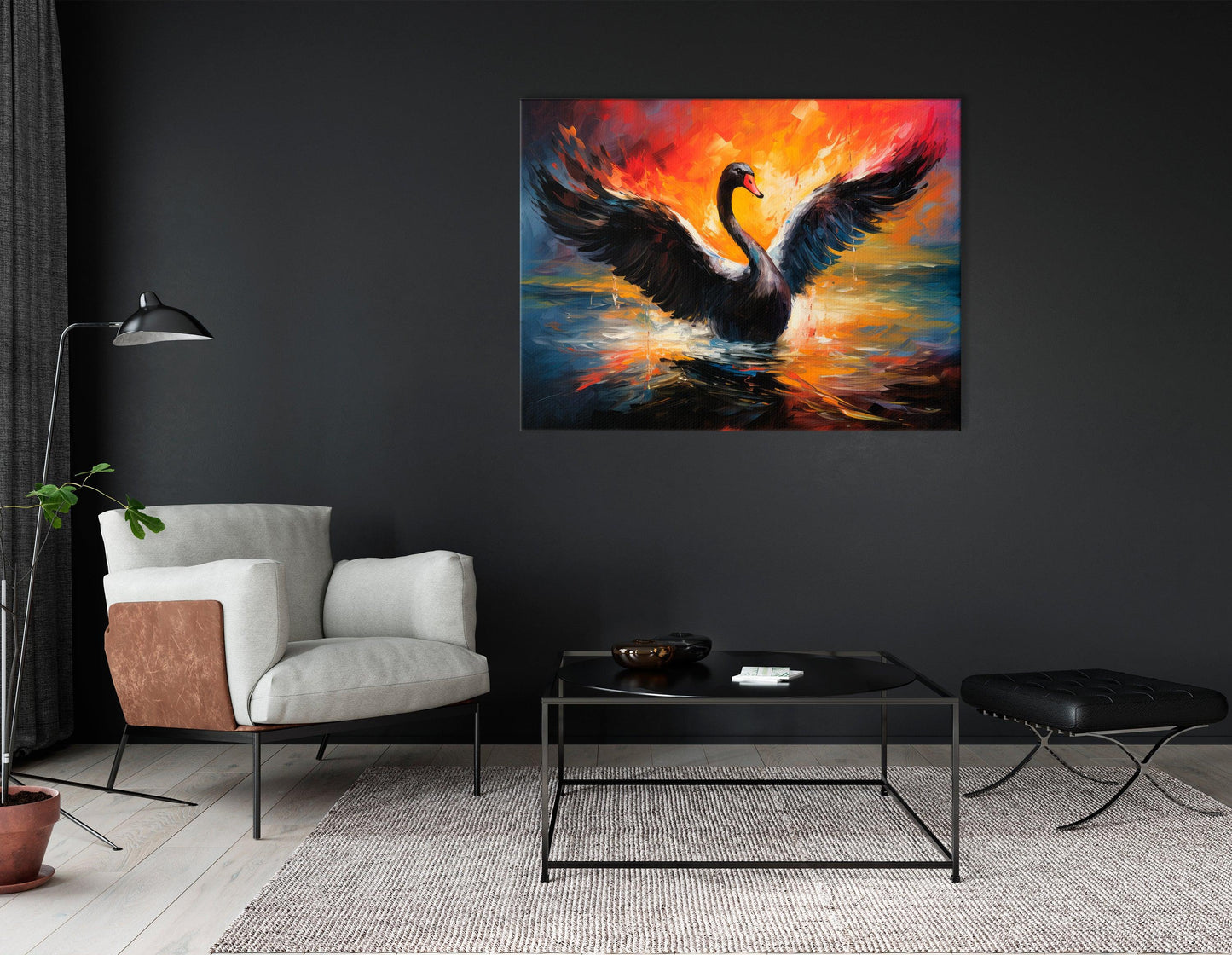 Black Swan Splashing in Water - Canvas Print - Artoholica Ready to Hang Canvas Print