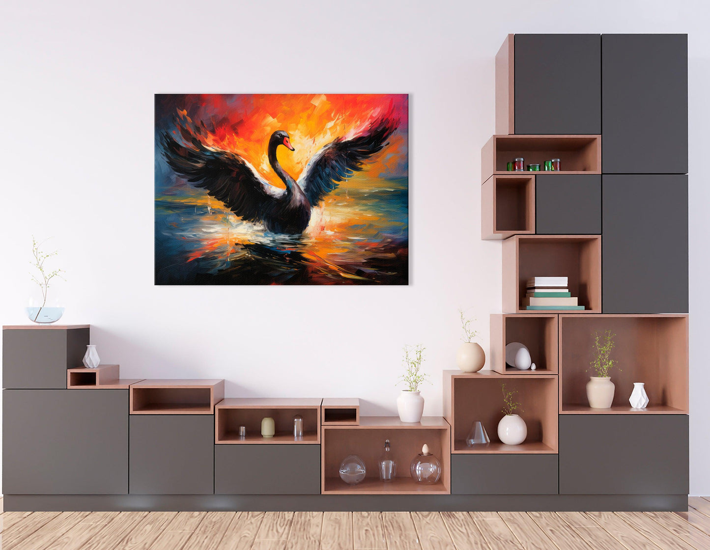 Black Swan Splashing in Water - Canvas Print - Artoholica Ready to Hang Canvas Print