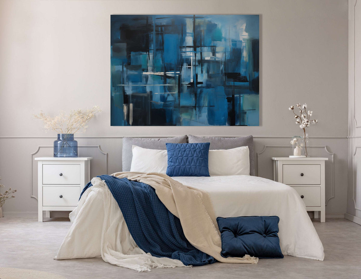 Blue and Black Abstract with Rain Grey - Canvas Print - Artoholica Ready to Hang Canvas Print