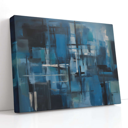 Blue and Black Abstract with Rain Grey - Canvas Print - Artoholica Ready to Hang Canvas Print