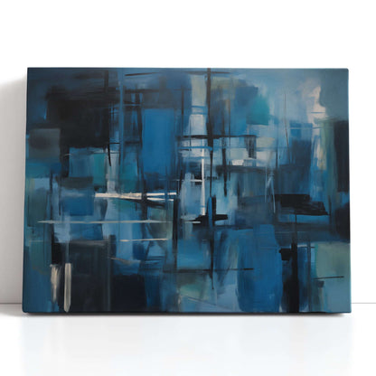 Blue and Black Abstract with Rain Grey - Canvas Print - Artoholica Ready to Hang Canvas Print