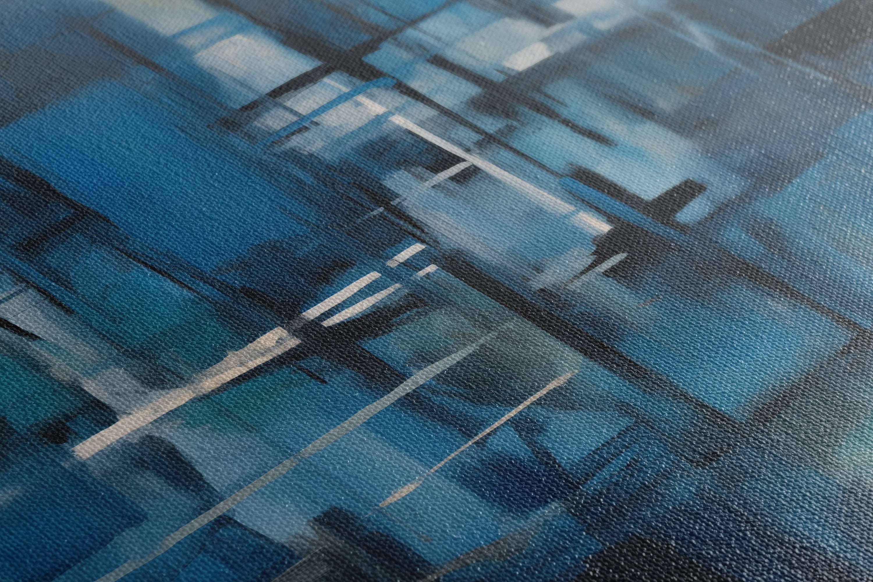 Blue and Black Abstract with Rain Grey - Canvas Print - Artoholica Ready to Hang Canvas Print